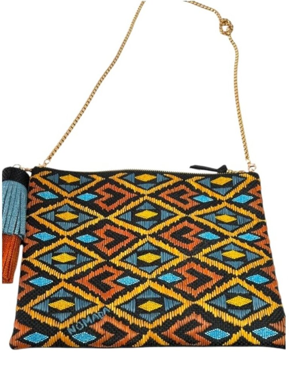 NOMADA crossbody bag, chain strap, Aztec woven, zipper
